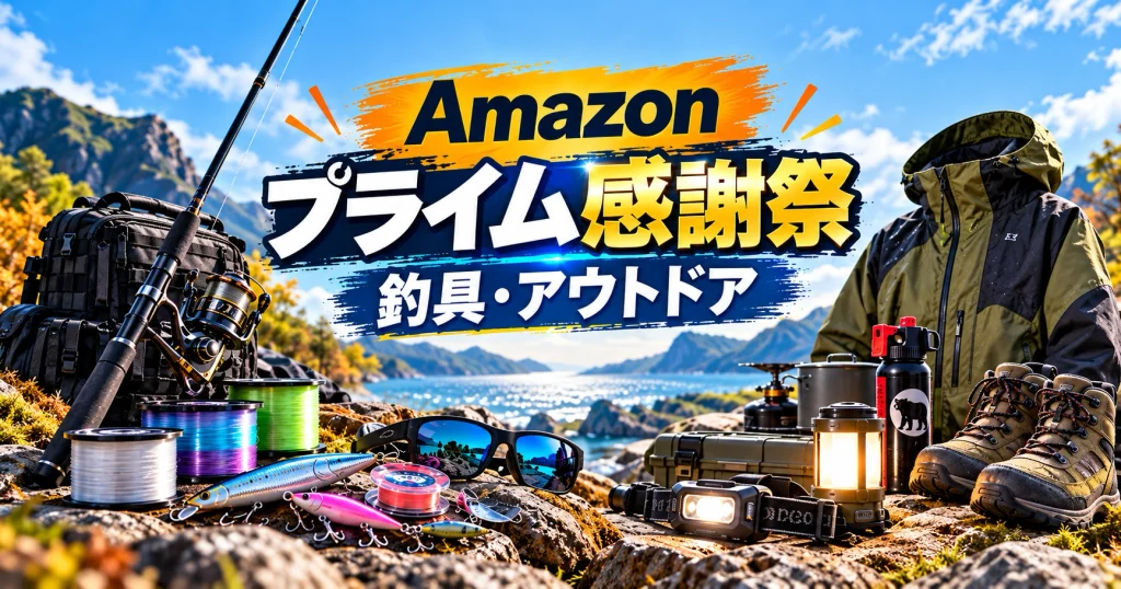 Amazonプライム感謝祭の釣具・アウトドア用品セールをイメージした画像
