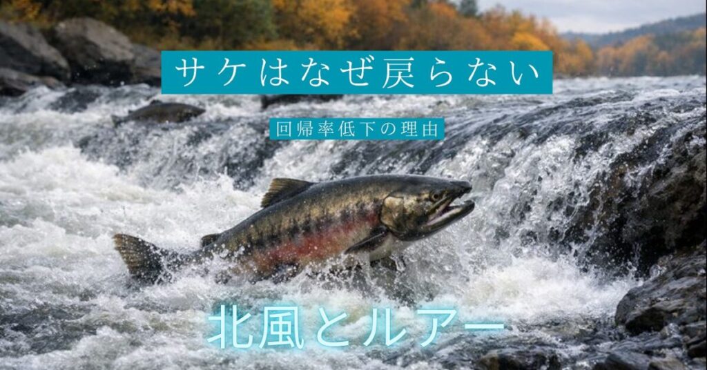 サケが秋の北海道の河川遡上する画像