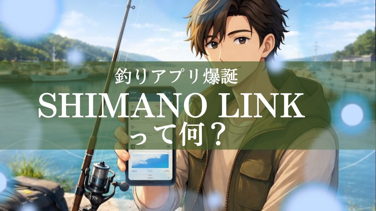 北海道の港を背景に、スマホでSHIMANO LINKの釣果記録と分析画面を確認している様子（シマノ SHIMANO LINK アプリ 釣り特化 釣果）をイメージ