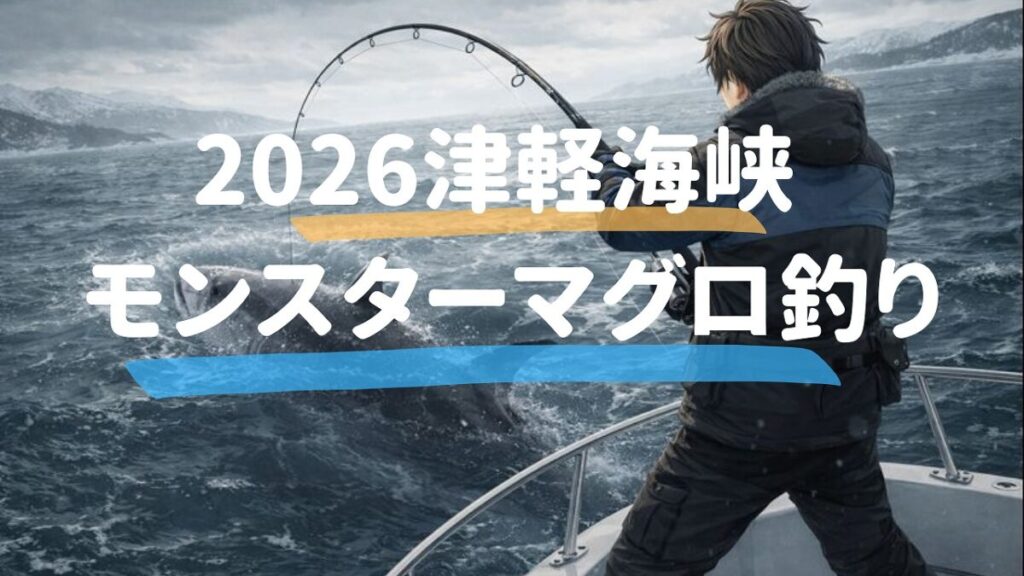 荒れた海でモンスターマグロとファイトする釣り人