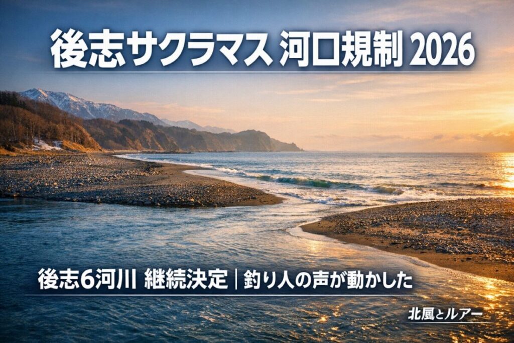 夕マズメの河口の風景 後志サクラマス河口規制2026の文面のアイキャッチ画像