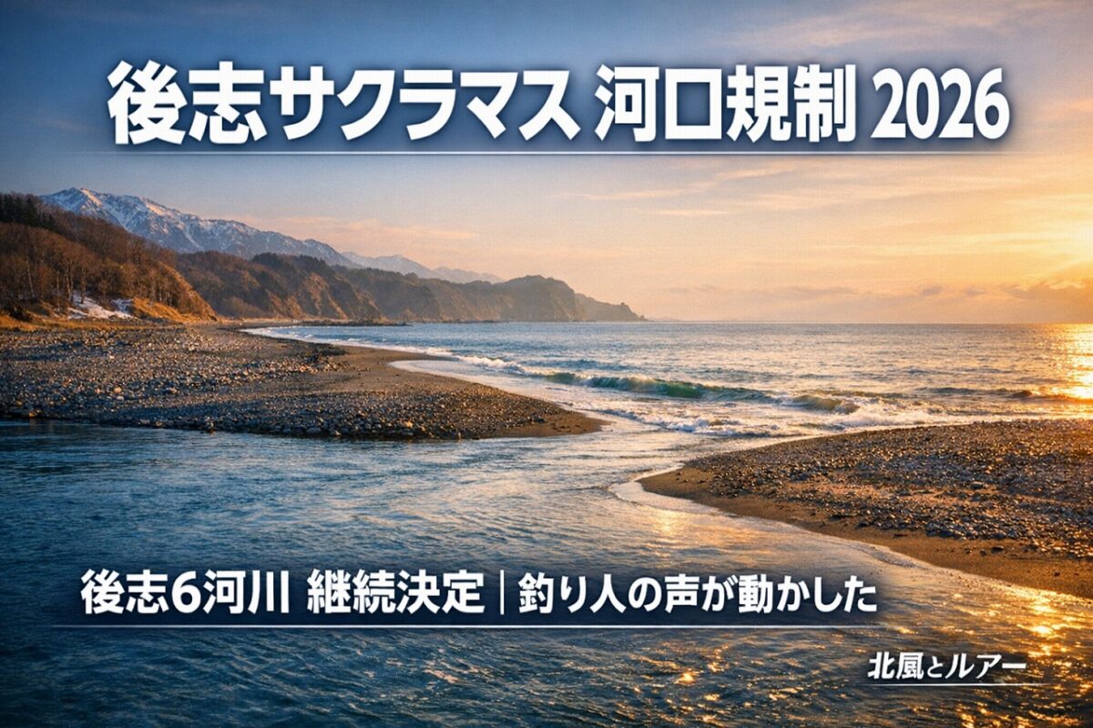 夕マズメの河口の風景 後志サクラマス河口規制2026の文面のアイキャッチ画像