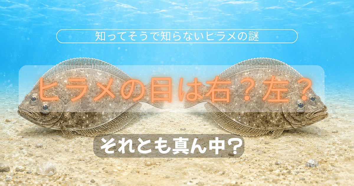 海の中、右に目があるヒラメと左に目があるヒラメが泳いでいるアイキャッチ画像い