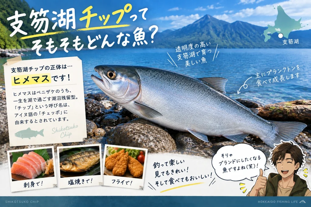 支笏湖チップの正体であるヒメマスの特徴や食べ方を紹介したイメージ画像