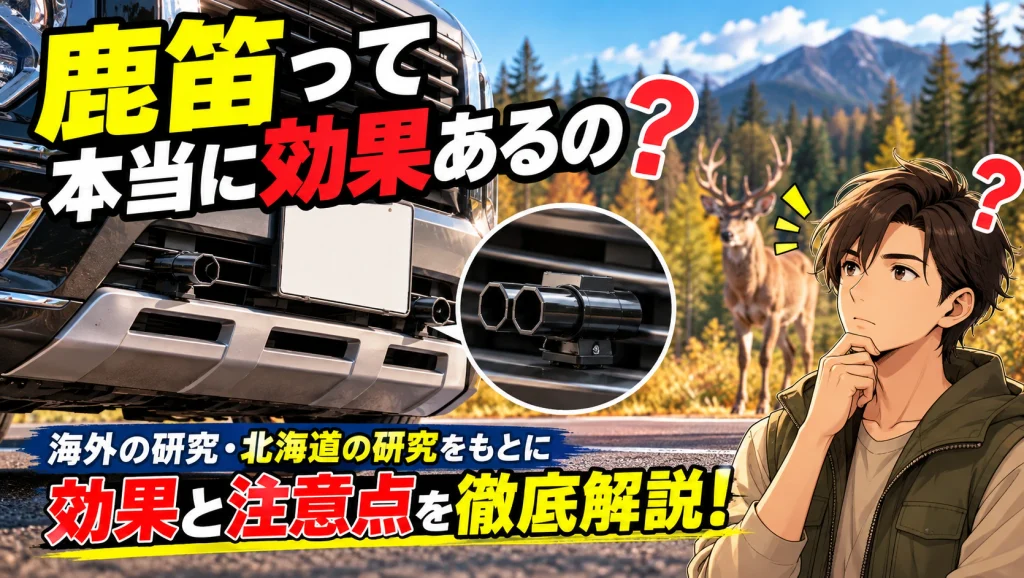 車のフロントに取り付けた鹿笛の効果を海外研究と北海道の研究から検証するアイキャッチ画像