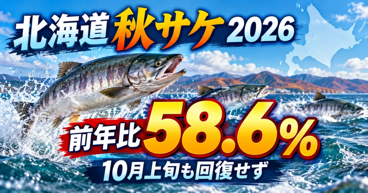 2026年10月上旬の北海道秋サケ漁獲量は前年同期比58.6％がわかる画像
